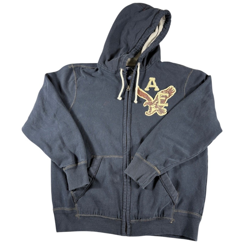 American Eagle Hoodie Mens XXL Navy Blue Worn Vintage Heritage Workwear Y2K